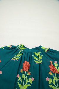 KaleaBoutique Comfortable Floral Print Contrast Trim Striped Patchwork Short Sleeve Dress - KaleaBoutique.com