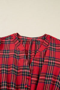 KaleaBoutique Christmas Plaid V Neck 3/4 Sleeve Tie Waist Ruffle Hem Long Dress - KaleaBoutique.com