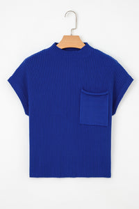KaleaBoutique Comfortable Patch Pocket Ribbed Knit Short Sleeve Sweater - KaleaBoutique.com