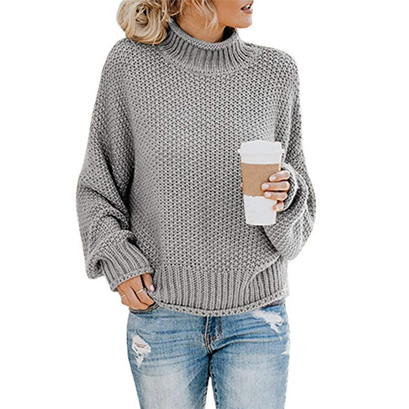 Solid Turtleneck Pullover Sweater Winter Fashion Casual Knitted Long-Sleeved Top Women's Clothing - KaleaBoutique.com
