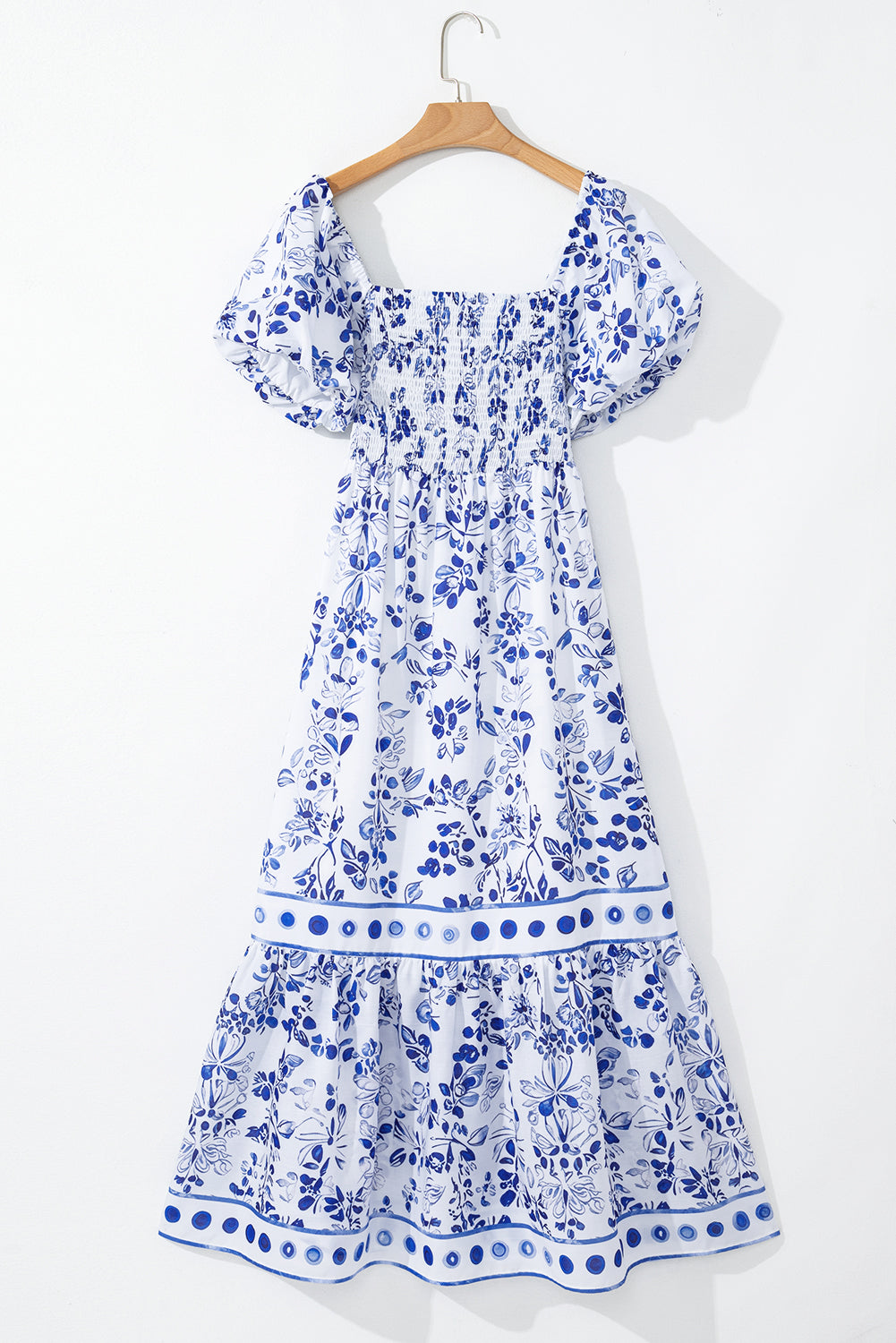 KaleaBoutique Stylish Floral Print Square Neck Bubble Sleeve High Waist Maxi Dress - KaleaBoutique.com