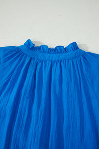 KaleaBoutique Stylish Flower Embroidered Split Neck Short Puff Sleeve Ruffle Hem Dress - KaleaBoutique.com