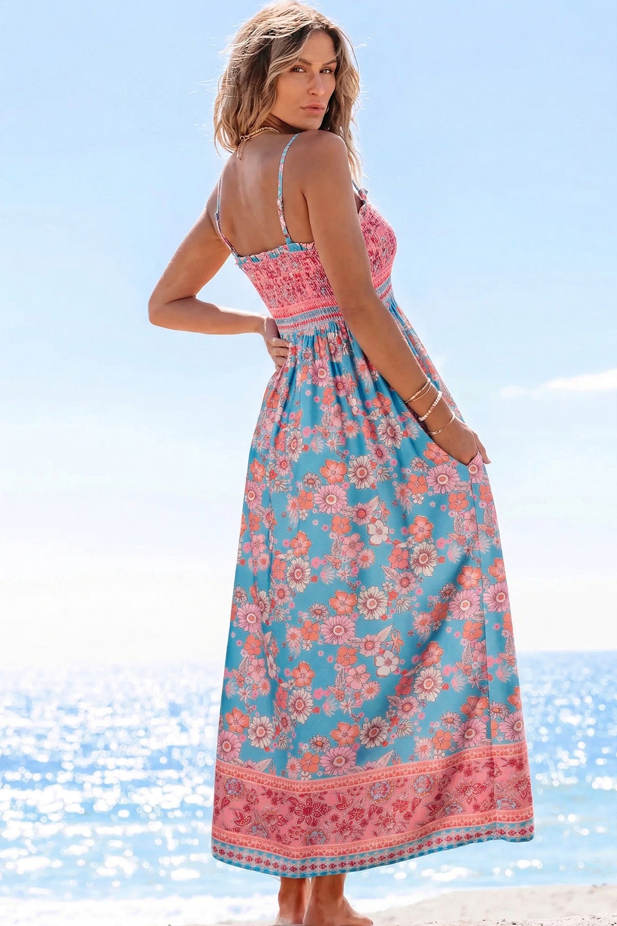 KaleaBoutique Comfortable Bohemian Ethnic Print Spaghetti Straps Vacation Maxi Dress - KaleaBoutique.com