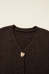 KaleaBoutique Comfortable Heart Metal Button V Neck Cardigan Sweater - KaleaBoutique.com