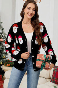 KaleaBoutique Stylish Christmas Santa Claus Pattern Button V Neck Sweater Cardigan - KaleaBoutique.com