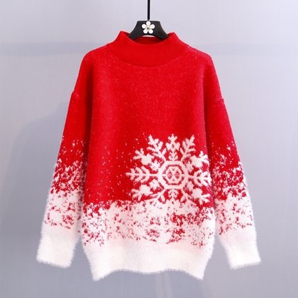 Women's Large Snowflake Gradient Christmas Fuzzy Pullover Sweater - KaleaBoutique.com