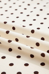 KaleaBoutique Comfortable Polka Dot Print Notched Neck Long Sleeve Top Drawstring Jogger Pants Waffle Knit Lounge Set - KaleaBoutique.com