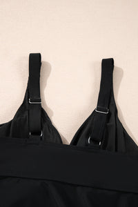 Crossed V Neck Adjustable Strap Babydoll Tankini Top - KaleaBoutique.com
