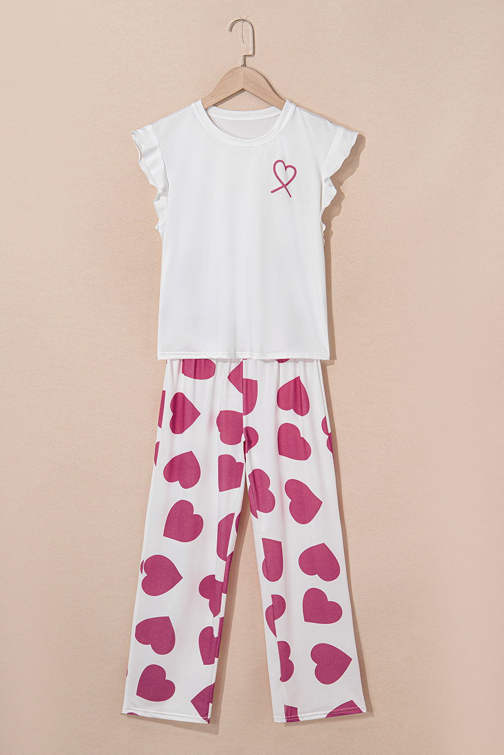 KaleaBoutique Comfortable Ruffled Tank Top And Heart Print Pants Lounge Set - KaleaBoutique.com