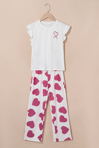 KaleaBoutique Comfortable Ruffled Tank Top And Heart Print Pants Lounge Set - KaleaBoutique.com