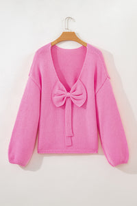 Festive Bow Backless Bubble Sleeve Sweater - KaleaBoutique.com