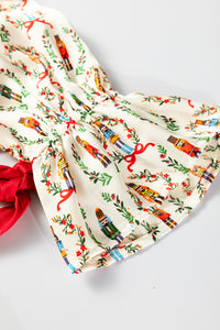 KaleaBoutique Stylish Nutcracker Print Contrast Trim Tied up Bow Silky 2pcs Pajama Set - KaleaBoutique.com