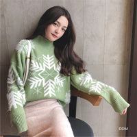 Women's Large Snowflake Mock-Neck Christmas Pullover Sweater - KaleaBoutique.com