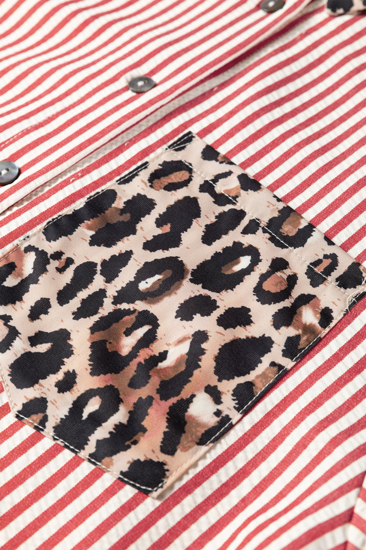 KaleaBoutique Stylish Striped Leopard Print Patchwork Button Up Womens Shirt - KaleaBoutique.com