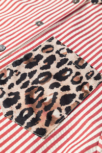 KaleaBoutique Stylish Striped Leopard Print Patchwork Button Up Womens Shirt - KaleaBoutique.com