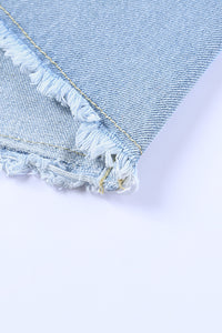 Blue Plus Size Leopard Ripped Cropped Denim Jacket - KaleaBoutique.com