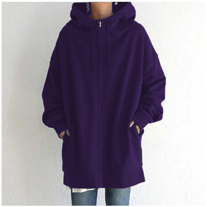 Women's Longline Full-Zip Drawstring Hoodie with Pockets - KaleaBoutique.com