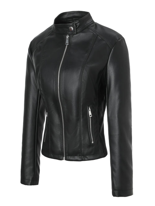 KaleaBoutique Women's Stand-Collar PU Biker Jacket - KaleaBoutique.com