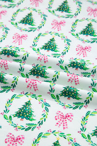 KaleaBoutique Comfortable Bow Christmas Tree Print Contrast Striped Banding 2pcs Lounge Set - KaleaBoutique.com