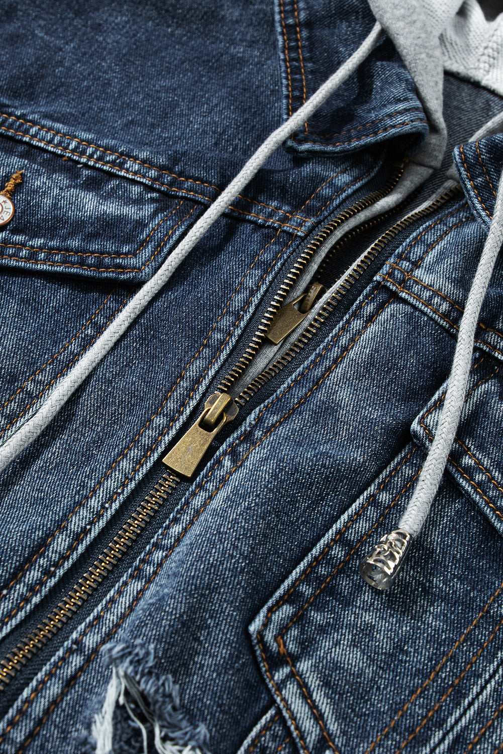KaleaBoutique Classic Fake Two-Piece Hooded Zip-Up Denim Jacket - KaleaBoutique.com