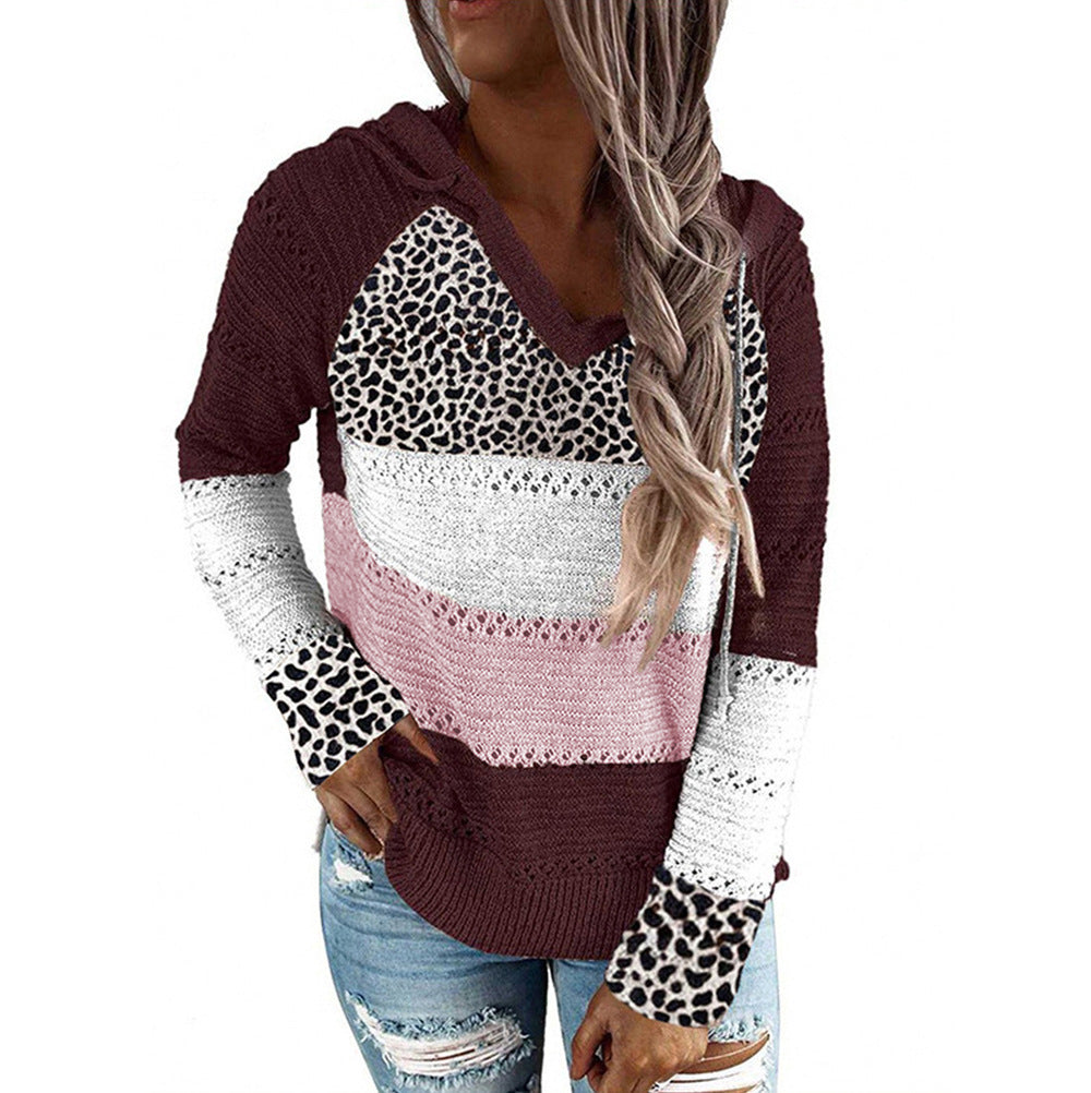 Women's Striped Loose V-neck Hooded Long-sleeve Sweater - KaleaBoutique.com