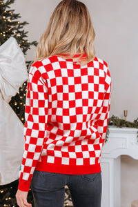 KaleaBoutique Comfortable Checkered Christmas Tree Pattern Button V Neck Cardigan Sweater - KaleaBoutique.com