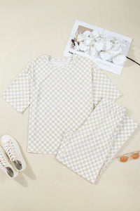 KaleaBoutique Comfortable Checkered Print Half Sleeve Tee 2pcs Lounge Pant Set - KaleaBoutique.com