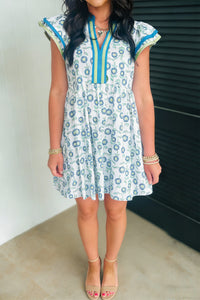 KaleaBoutique Stylish Floral Print Contrast Trim Flutter Sleeve Mini Dress - KaleaBoutique.com