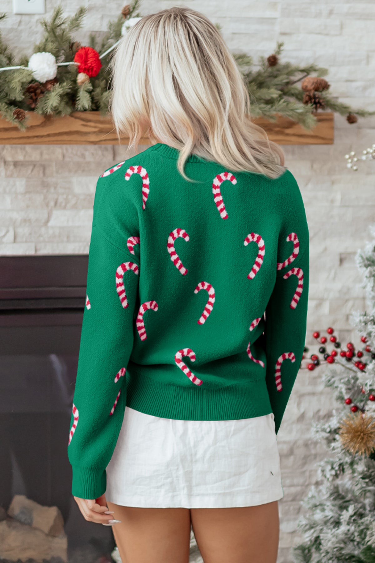 Christmas Candy Cane Holiday Drop Shoulder Sweater - KaleaBoutique.com