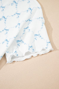 KaleaBoutique Stylish Bow Knot Geometric Print Lettuce Trim Two Piece Lounge Set - KaleaBoutique.com