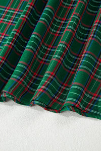 Tartan Plaid Square Neck Puff Sleeve Knot Waist Flared Midi Dress - KaleaBoutique.com