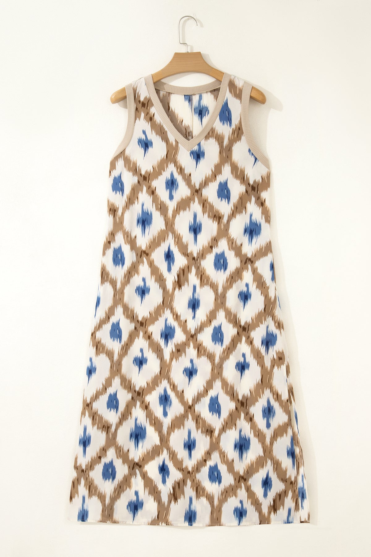 KaleaBoutique Stylish Boho Abstract Print V Neck Sleeveless Long Dress - KaleaBoutique.com