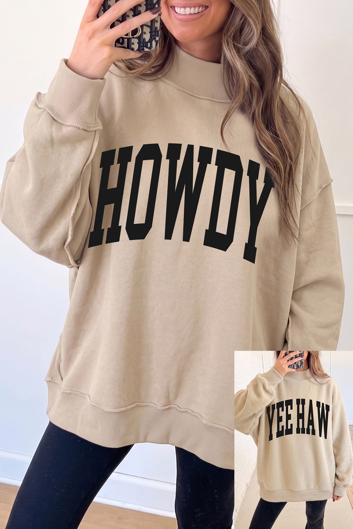 KB Apricot Howdy Yeehaw Reversible Western Sweatshirt - KaleaBoutique.com
