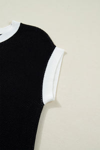 KaleaBoutique Comfortable Horse Shoe Pattern Contrast Trim Short Sleeve Sweater - KaleaBoutique.com