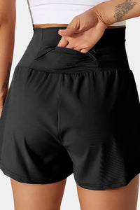 Women's Black Wide-Waistband Swim Shorts with Back Pocket - KaleaBoutique.com