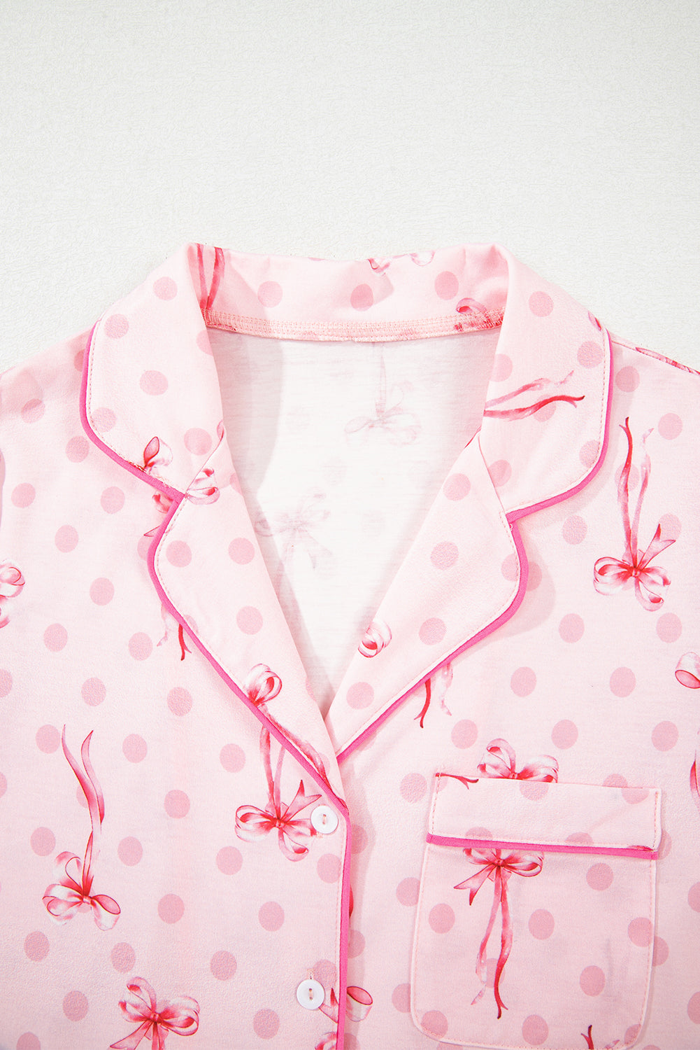 KaleaBoutique Stylish Bow Print Contrast Pipping Short Pajamas Set - KaleaBoutique.com