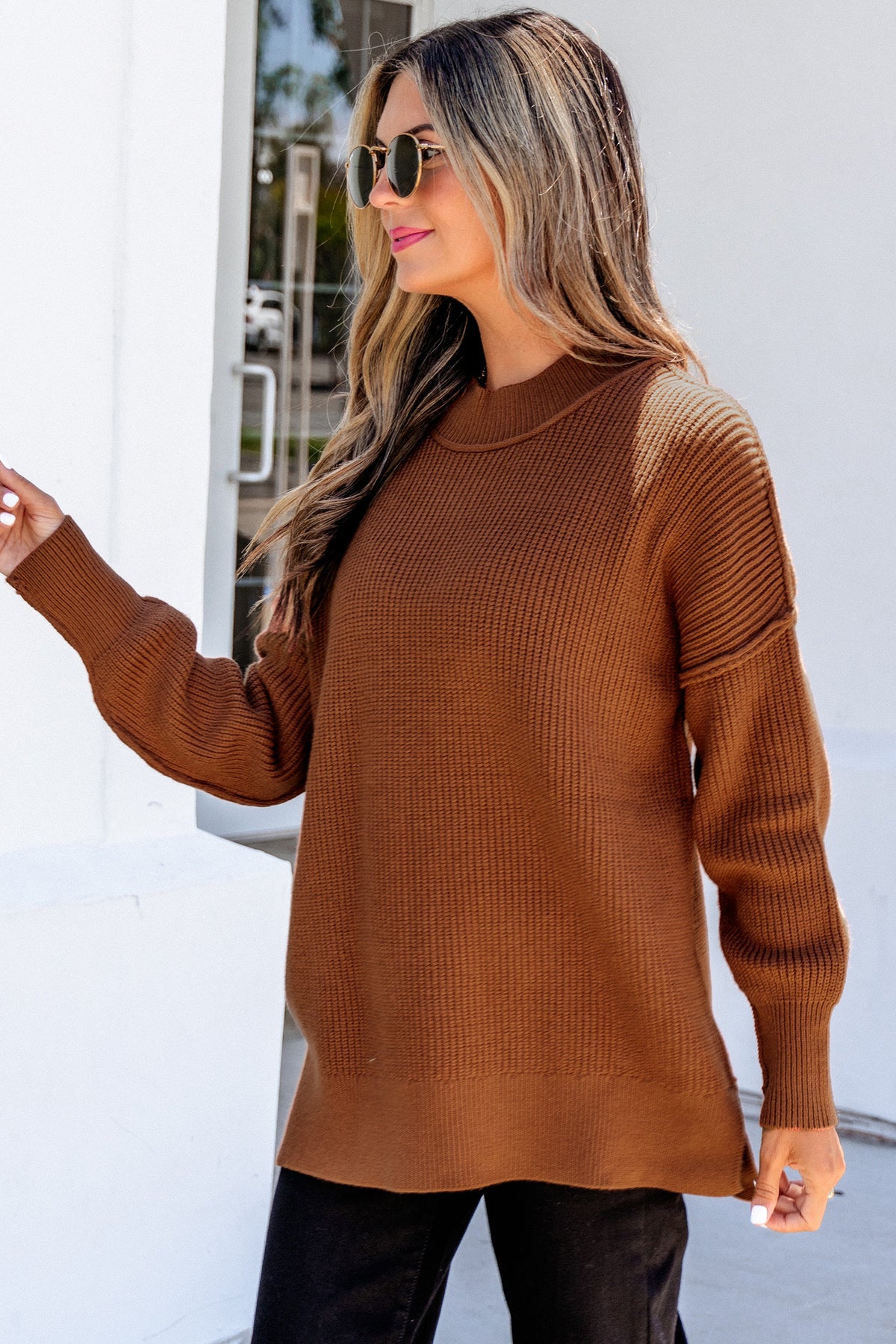 Long Sleeve Ribbed Knit Stand Neck Regular Fit Sweater - KaleaBoutique.com
