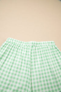KaleaBoutique Stylish Gingham Long Sleeve Loose Top Drawstring Shorts 2pcs Lounge Set