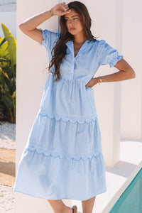 Bubble Short Sleeve Tiered Scallop Long Dress - KaleaBoutique.com