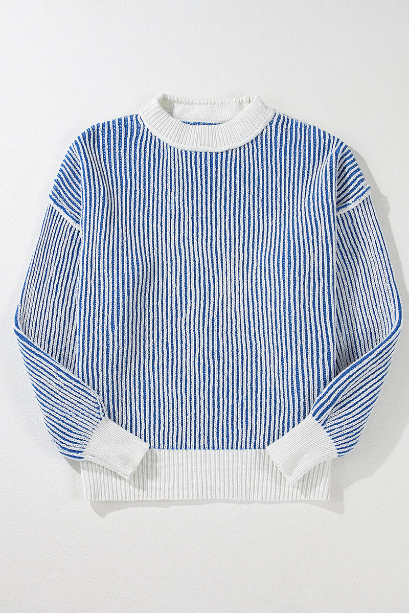 KaleaBoutique Stylish Striped Textured Knit Contrast Edge Loose Sweater - KaleaBoutique.com