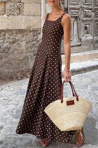 KaleaBoutique Stylish Polka Dot Print Square Neck Sleeveless Vacation Long Dress - KaleaBoutique.com