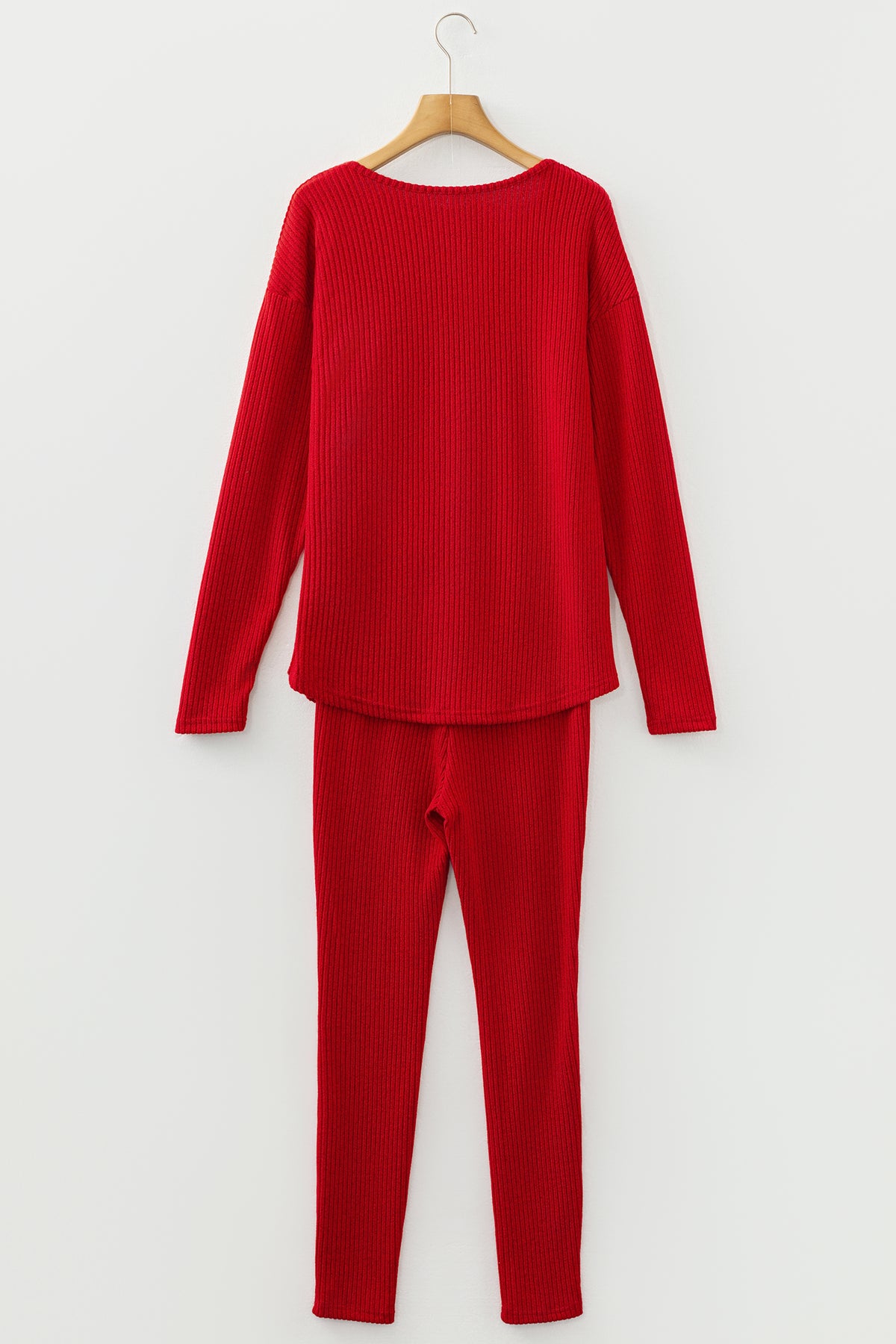 KaleaBoutique Comfortable Ribbed Notched Neck Knit Long Sleeve Leggings Two Pieces Lounge Set - KaleaBoutique.com