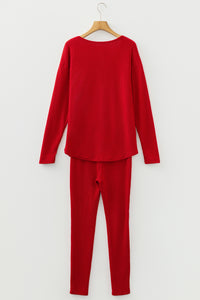 KaleaBoutique Comfortable Ribbed Notched Neck Knit Long Sleeve Leggings Two Pieces Lounge Set - KaleaBoutique.com
