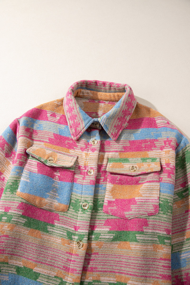 KaleaBoutique Plus Size Aztec Printed Flap Pocket Shacket - KaleaBoutique.com