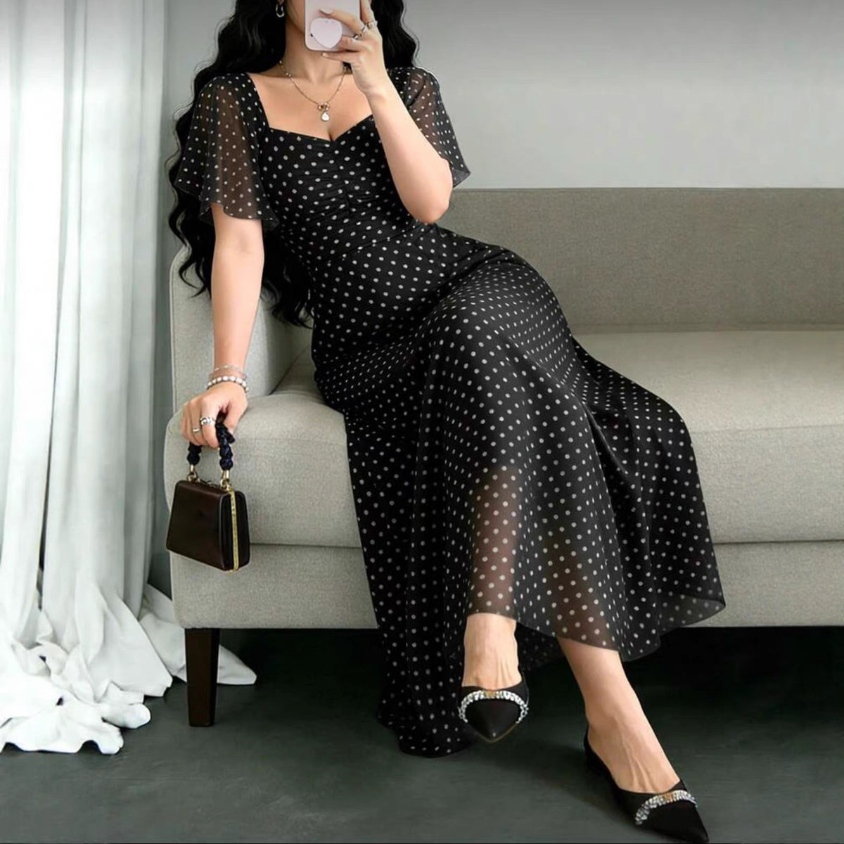 Women's Printed Flutter-Sleeve Ruched-Bodice Maxi Dress - KaleaBoutique.com