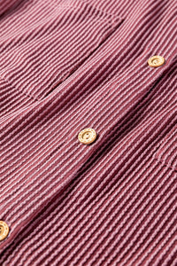 Pink Roll Tab Sleeve Ribbed Cording Shacket - KaleaBoutique.com