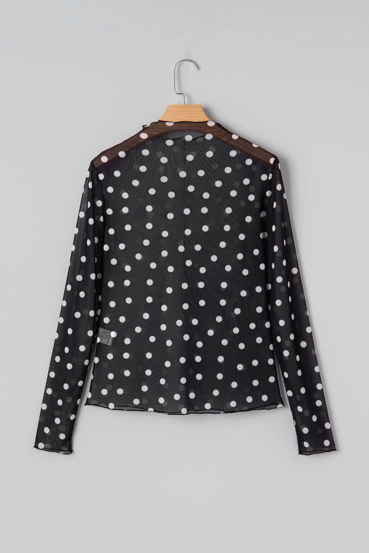 Polka Dot Patterned Bodycon Mock Neck Mesh Long Sleeve Top - KaleaBoutique.com