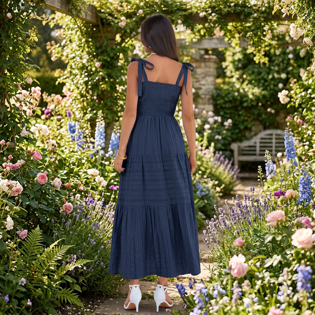 Women's Pleated A-Line Cami Maxi Dress with Pockets