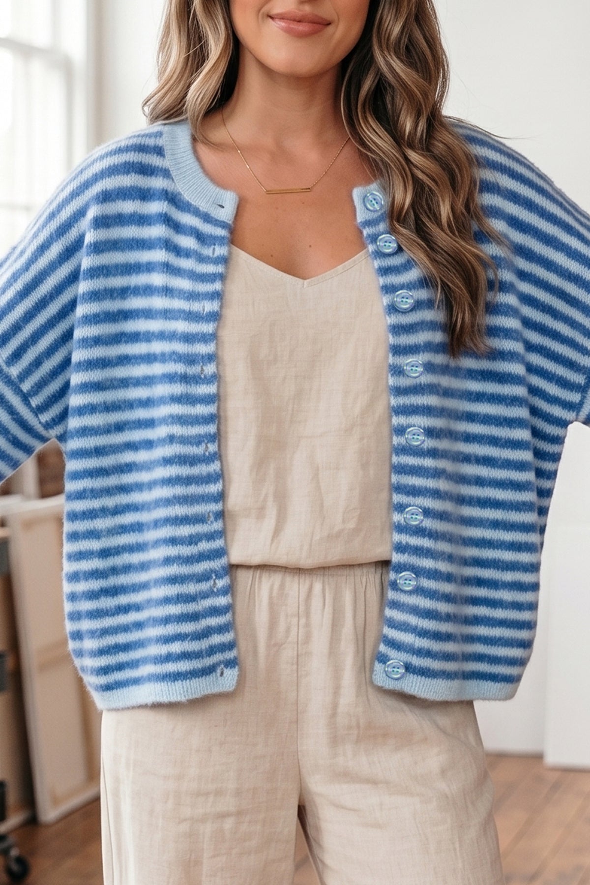 KaleaBoutique Stylish Loose Half Sleeve Knit Button Down Sweater Cardigan - KaleaBoutique.com