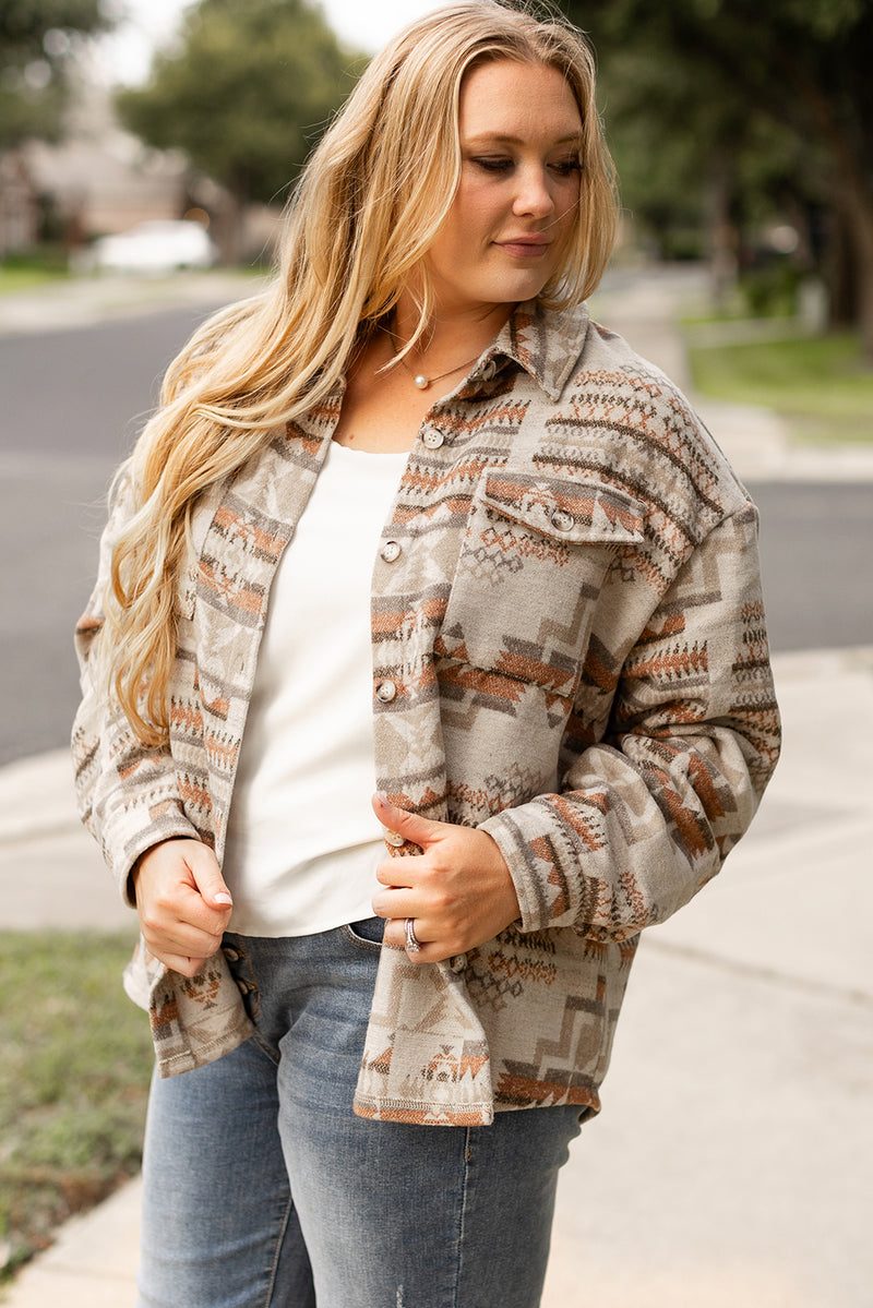 KaleaBoutique Aztec Geometric Print Pockets Plus Size Jacket - KaleaBoutique.com